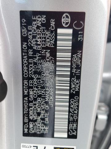 JTDKARFP5K3115757 - 2019 TOYOTA PRIUS PRIM 银色 照片 13