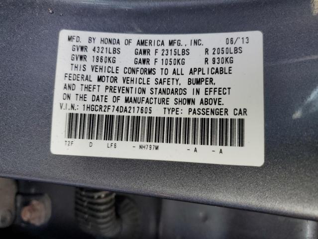 1HGCR2F74DA217605 - 2013 HONDA ACCORD EX GRAY photo 12