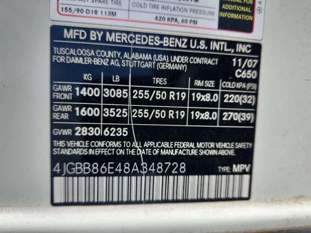 4JGBB86E48A348728 - 2008 MERCEDES-BENZ ML 350 WHITE photo 13