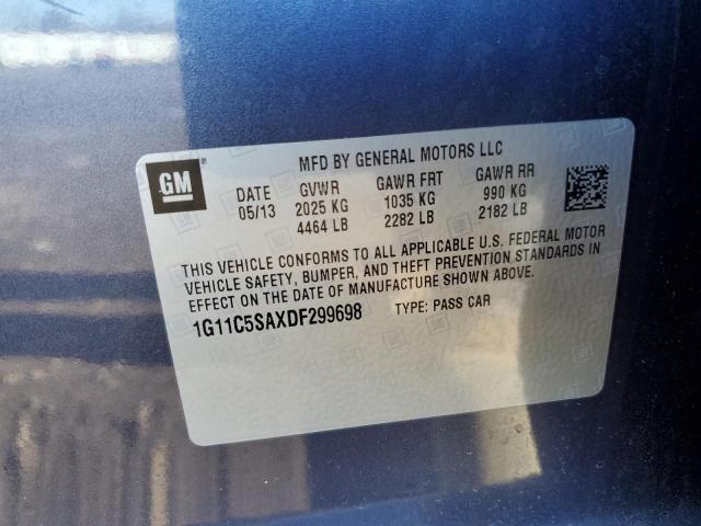 1G11C5SAXDF299698 - 2013 CHEVROLET MALIBU 1LT BLUE photo 12