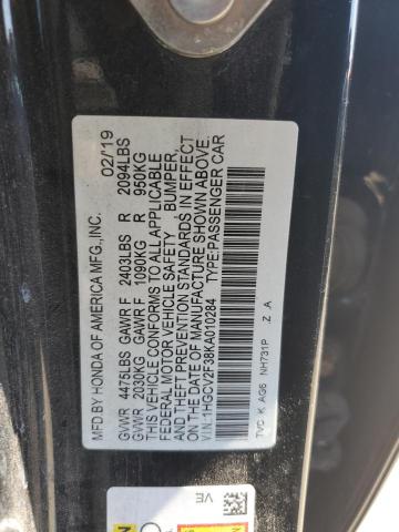 1HGCV2F38KA010284 - 2019 HONDA ACCORD SPORT Чорний фото 12