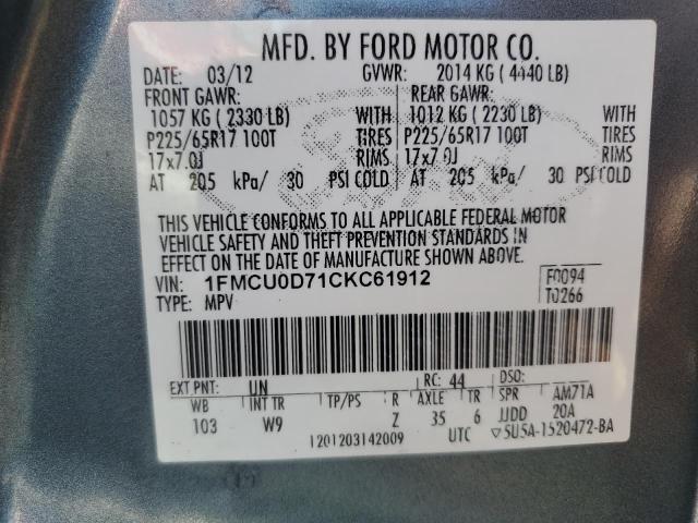 1FMCU0D71CKC61912 - 2012 FORD ESCAPE XLT BLUE photo 13