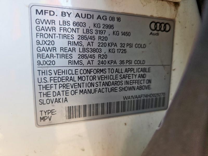 WA1VAAF74HD025270 - 2017 AUDI Q7 PREMIUM PRESTIGE WHITE photo 13