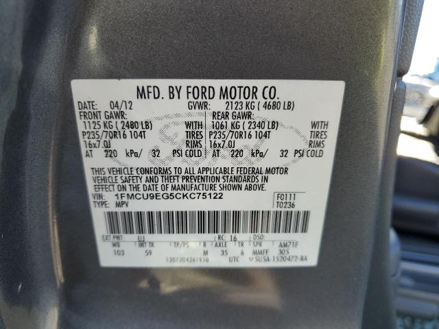 1FMCU9EG5CKC75122 - 2012 FORD ESCAPE LIMITED GRAY photo 14