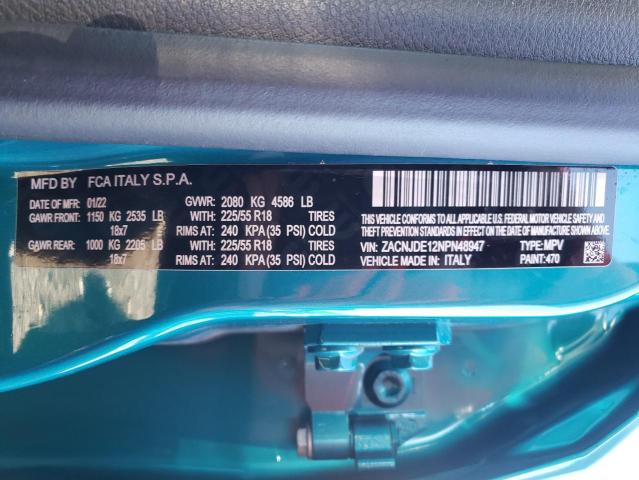 ZACNJDE12NPN48947 - 2022 JEEP RENEGADE ALTITUDE TURQUOISE photo 13