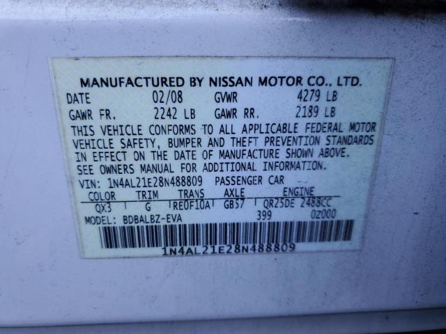 1N4AL21E28N488809 - 2008 NISSAN ALTIMA 2.5 WHITE photo 12