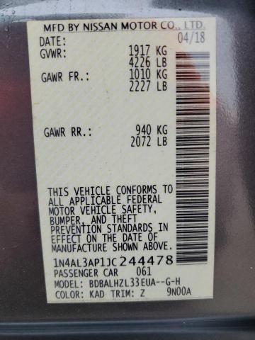 1N4AL3AP1JC244478 - 2018 NISSAN ALTIMA 2.5 GRAY photo 12