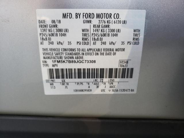 1FM5K7B89JGC73308 - 2018 FORD EXPLORER SILVER photo 13