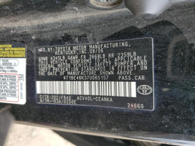 4T1BE46K37U065157 - 2007 TOYOTA CAMRY CE BLACK photo 12