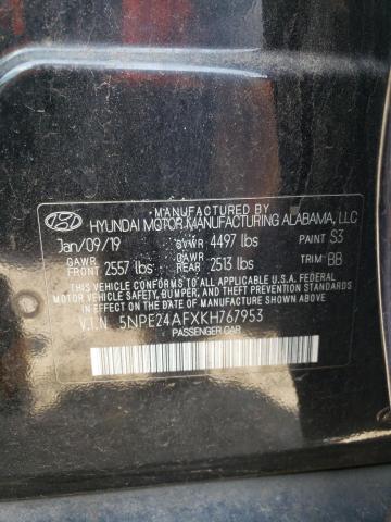 5NPE24AFXKH767953 - 2019 HYUNDAI SONATA SE 黑色 照片 12