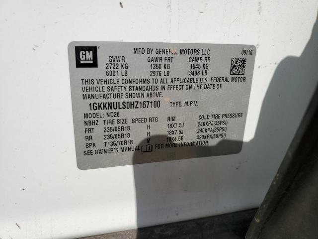 1GKKNULS0HZ167100 - 2017 GMC ACADIA SLT-1 WHITE photo 12