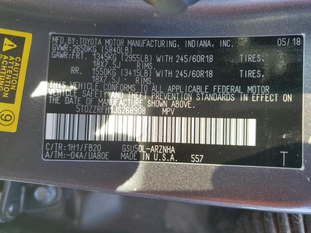 5TDZZRFH1JS268908 - 2018 TOYOTA HIGHLANDER LE Grau Foto 13