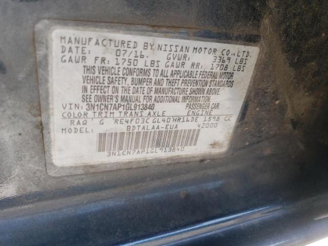 3N1CN7AP1GL913840 - 2016 NISSAN VERSA S BLUE photo 12