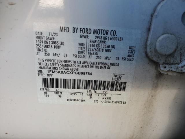 1FM5K8ACXPGB98784 - 2023 FORD EXPLORER POLICE INTERCEPTOR Blanc photo 13