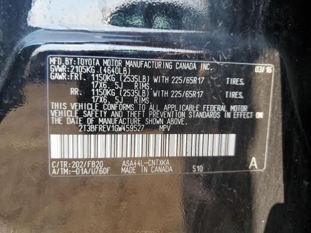 2T3BFREV1GW459527 - 2016 TOYOTA RAV4 LE BLACK photo 12