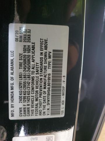 5FNYF8H54LB019916 - 2020 HONDA PASSPORT EXL BLACK photo 13