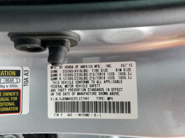 5J6RM4H32FL077441 - 2015 HONDA CR-V LX SILVER photo 13