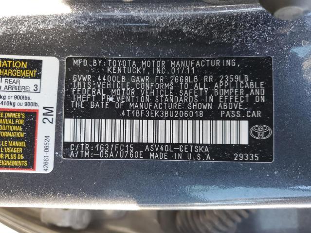 4T1BF3EK3BU206018 - 2011 TOYOTA CAMRY BASE GRAY photo 12