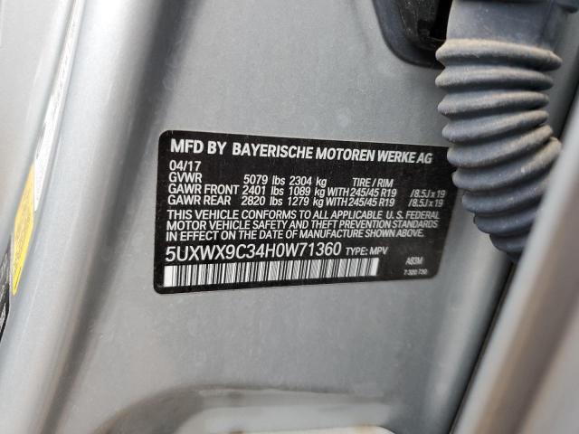 5UXWX9C34H0W71360 - 2017 BMW X3 XDRIVE28I SILVER photo 13