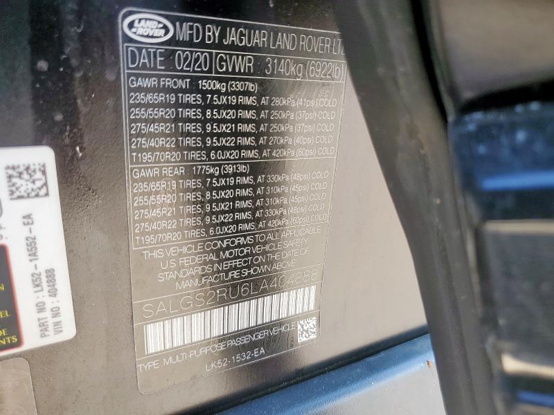 SALGS2RU6LA404888 - 2020 LAND ROVER RANGE ROVE HSE BLACK photo 14