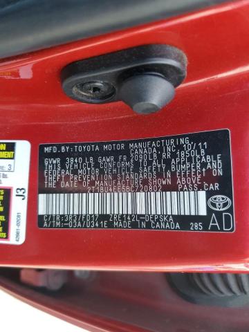 2T1BU4EE5BC720802 - 2011 TOYOTA COROLLA BASE 红色 照片 13