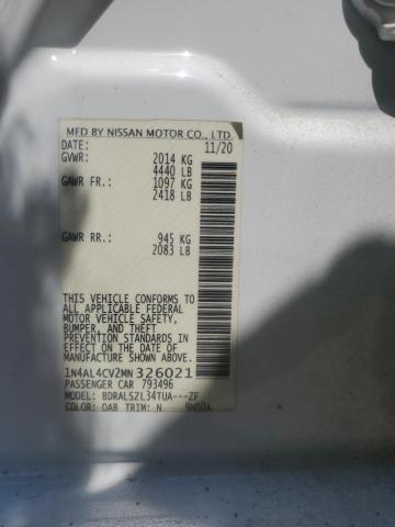 1N4AL4CV2MN326021 - 2021 NISSAN ALTIMA SR 白色 照片 12