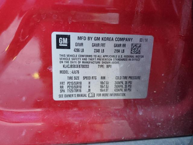 KL4CJBSB3EB700203 - 2014 BUICK ENCORE CONVENIENCE 勃艮第红 照片 13