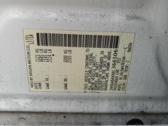 1N4AA6AVXKC366506 - 2019 NISSAN MAXIMA S 白色 照片 13