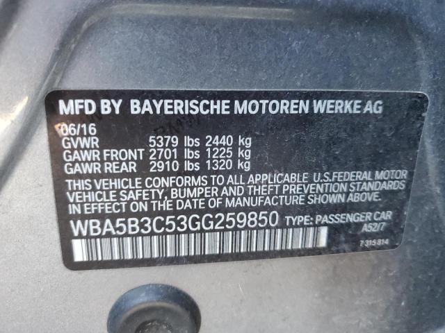 WBA5B3C53GG259850 - 2016 BMW 535 XI GRAY photo 12