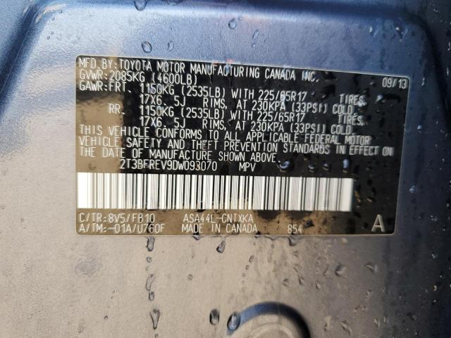 2T3BFREV9DW093070 - 2013 TOYOTA RAV4 LE BLUE photo 12