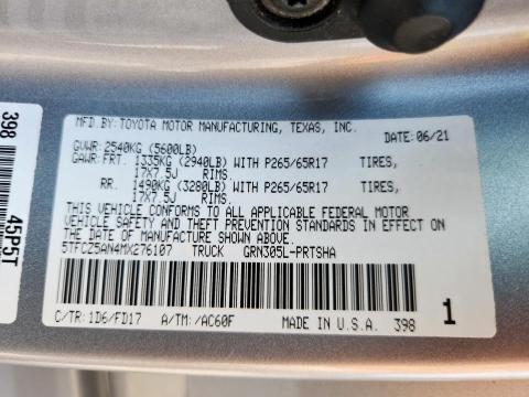 5TFCZ5AN4MX276107 - 2021 TOYOTA TACOMA DOUBLE CAB 银色 照片 13