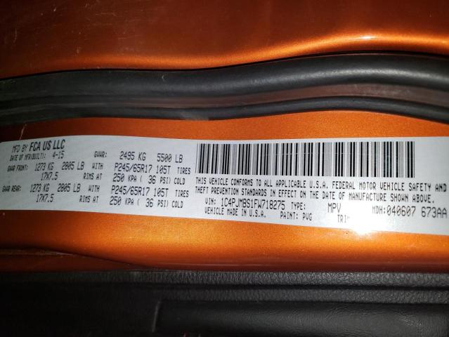 1C4PJMBS1FW718275 - 2015 JEEP CHEROKEE TRAILHAWK ORANGE photo 13