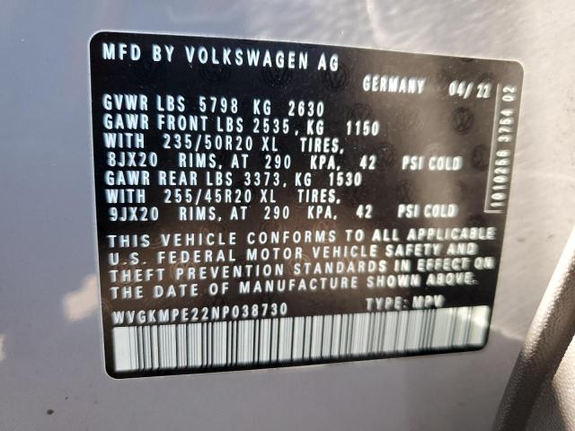WVGKMPE22NP038730 - 2022 VOLKSWAGEN ID.4 PRO S GRAY photo 12
