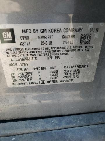 KL7CJPSB8KB917175 - 2019 CHEVROLET TRAX 1LT 银色 照片 12