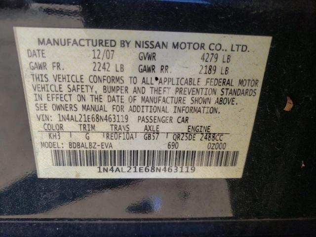 1N4AL21E68N463119 - 2008 NISSAN ALTIMA 2.5 BLACK photo 12