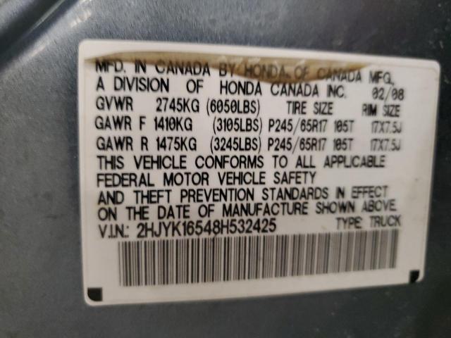 2HJYK16548H532425 - 2008 HONDA RIDGELINE RTL BLUE photo 12
