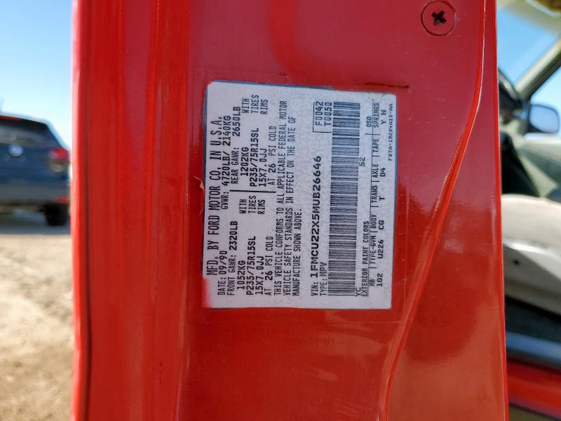 1FMCU22X5MUB26646 - 1991 FORD EXPLORER 红色 照片 12