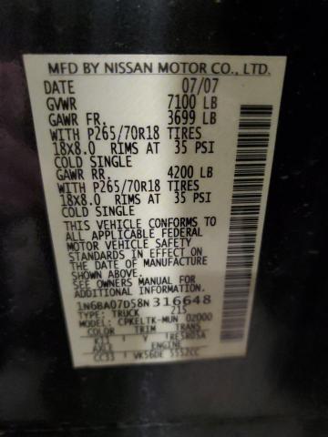 1N6BA07D58N316648 - 2008 NISSAN TITAN XE GRAY photo 12