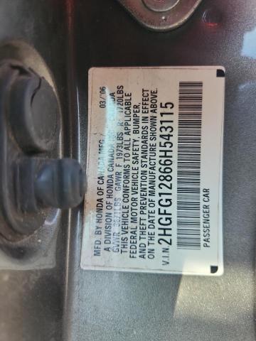 2HGFG12866H543115 - 2006 HONDA CIVIC EX GRAY photo 12