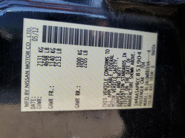 1N4AA5AP8CC851904 - 2012 NISSAN MAXIMA S BLACK photo 12