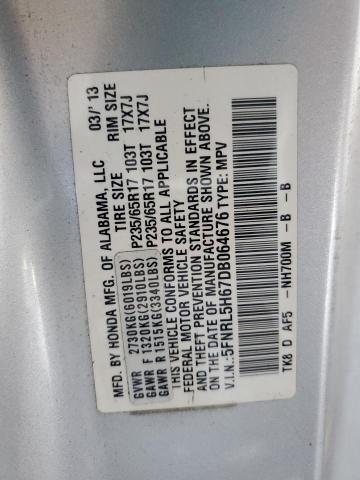 5FNRL5H67DB064676 - 2013 HONDA ODYSSEY EXL ვერცხლისფერი ფოტო 14