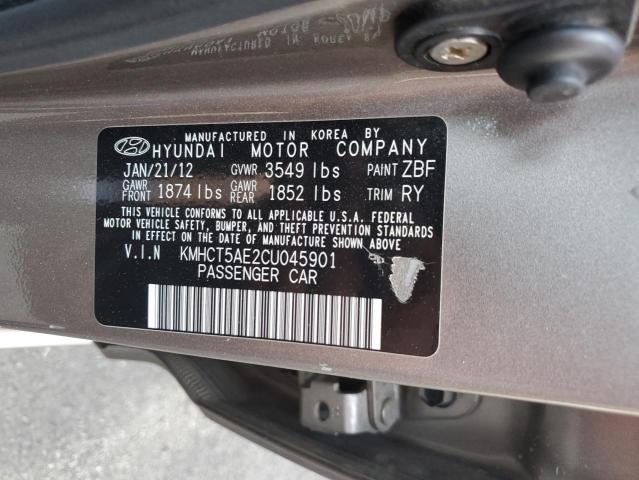 KMHCT5AE2CU045901 - 2012 HYUNDAI ACCENT GLS თაფლისფერი ფოტო 12