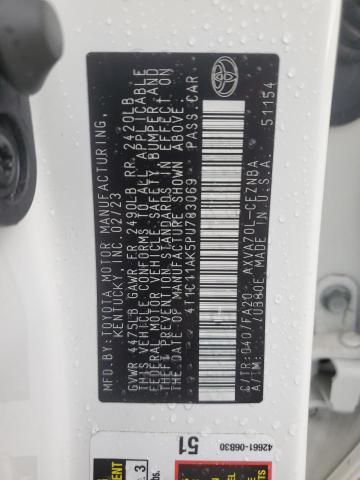 4T1C11AK5PU783069 - 2023 TOYOTA CAMRY LE WHITE photo 12