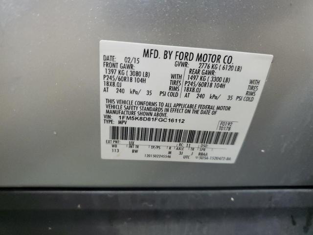 1FM5K8D81FGC16112 - 2015 FORD EXPLORER XLT SILVER photo 14