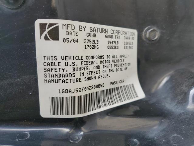 1G8AJ52F04Z208858 - 2004 SATURN ION LEVEL 2 SILVER photo 12