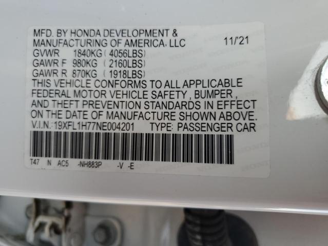 19XFL1H77NE004201 - 2022 HONDA CIVIC EXL WHITE photo 13