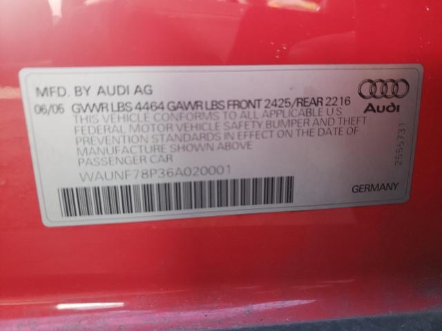 WAUNF78P36A020001 - 2006 AUDI A3 2.0 PREMIUM RED photo 12