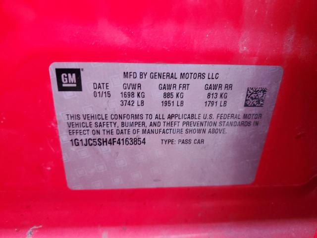 1G1JC5SH4F4163854 - 2015 CHEVROLET SONIC LT RED photo 12