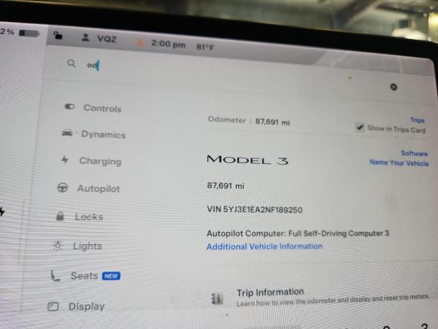 5YJ3E1EA2NF189250 - 2022 TESLA MODEL 3 BLUE photo 9