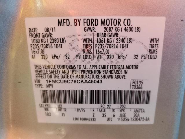 1FMCU9C76CKA45043 - 2012 FORD ESCAPE XLS SILVER photo 13